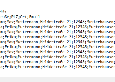 Beispiel für eine Datenbank im CSV Format